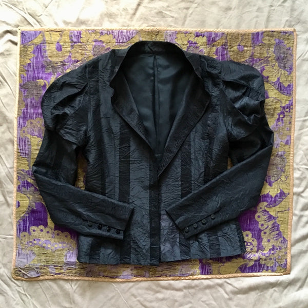 Black Fin de Siècle Shadow-Striped Jacket in Hand-Dyed Silk