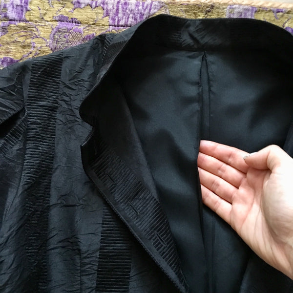 Black Fin de Siècle Shadow-Striped Jacket in Hand-Dyed Silk