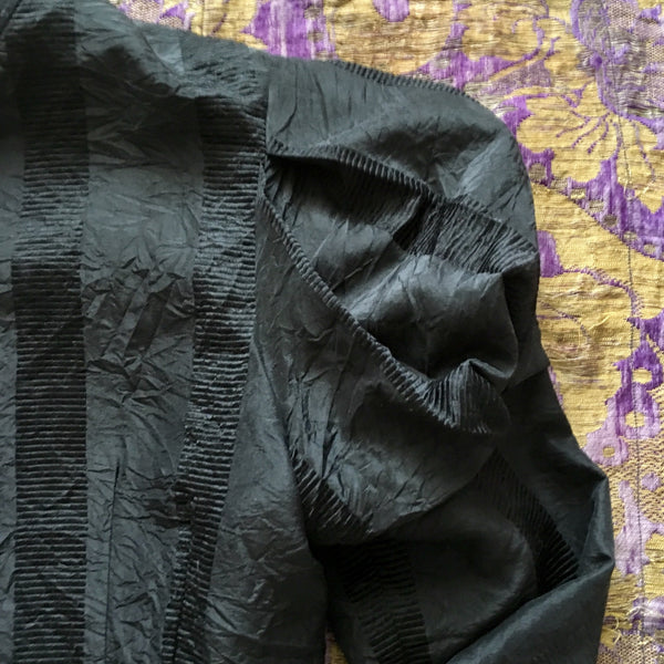 Black Fin de Siècle Shadow-Striped Jacket in Hand-Dyed Silk