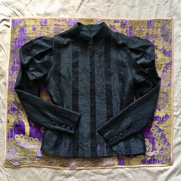 Black Fin de Siècle Shadow-Striped Jacket in Hand-Dyed Silk