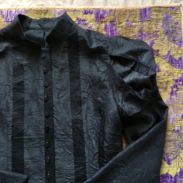 Black Fin de Siècle Shadow-Striped Jacket in Hand-Dyed Silk