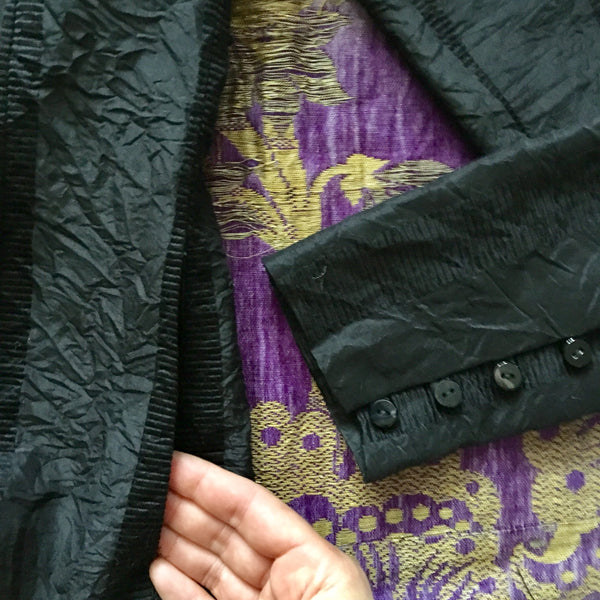 Black Fin de Siècle Shadow-Striped Jacket in Hand-Dyed Silk