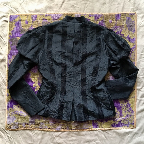 Black Fin de Siècle Shadow-Striped Jacket in Hand-Dyed Silk