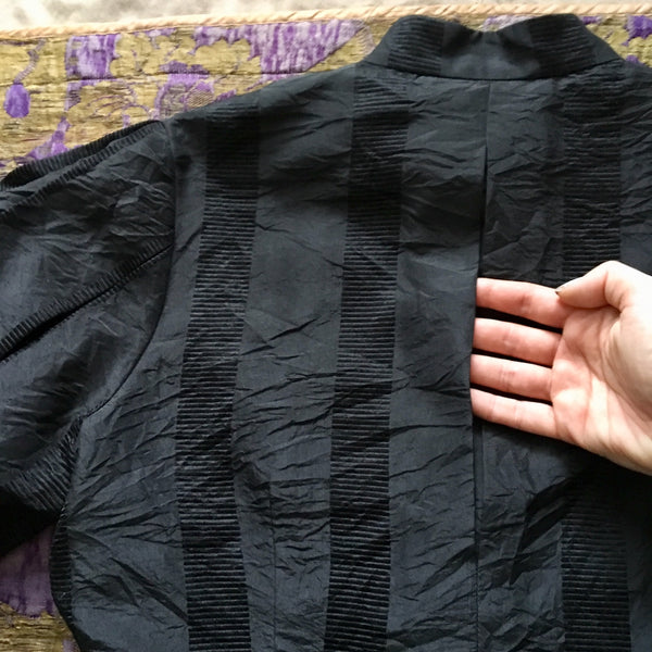 Black Fin de Siècle Shadow-Striped Jacket in Hand-Dyed Silk