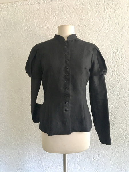 Black Fin de Siècle Jacket in Heirloom Linen