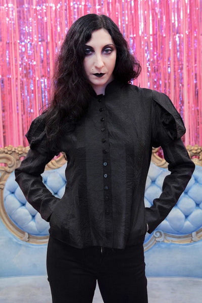 Black Fin de Siècle Shadow-Striped Jacket in Hand-Dyed Silk