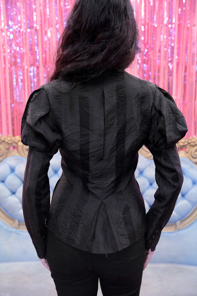 Black Fin de Siècle Shadow-Striped Jacket in Hand-Dyed Silk