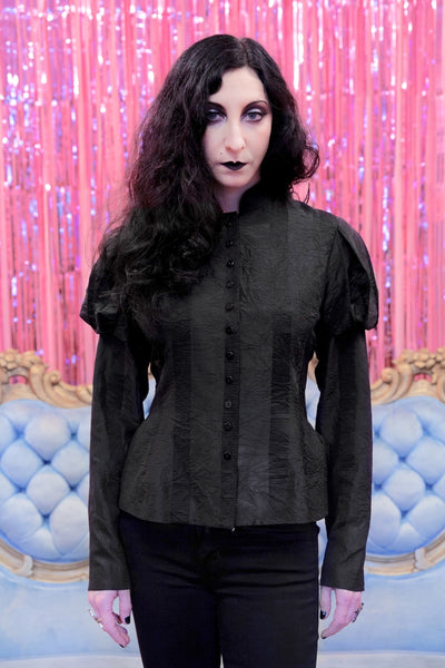 Black Fin de Siècle Shadow-Striped Jacket in Hand-Dyed Silk