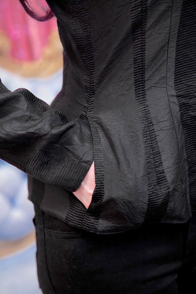 Black Fin de Siècle Shadow-Striped Jacket in Hand-Dyed Silk