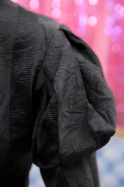 Black Fin de Siècle Shadow-Striped Jacket in Hand-Dyed Silk