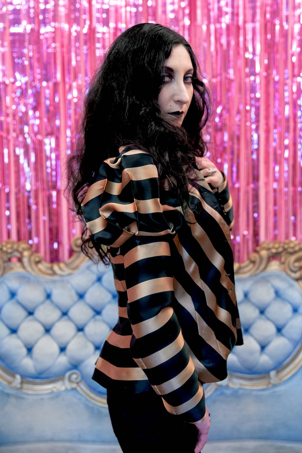 Fin de Siècle Jacket in Black and Beige Striped Silk