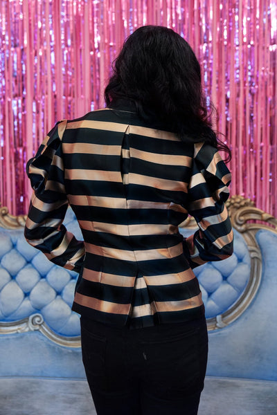 Fin de Siècle Jacket in Black and Beige Striped Silk