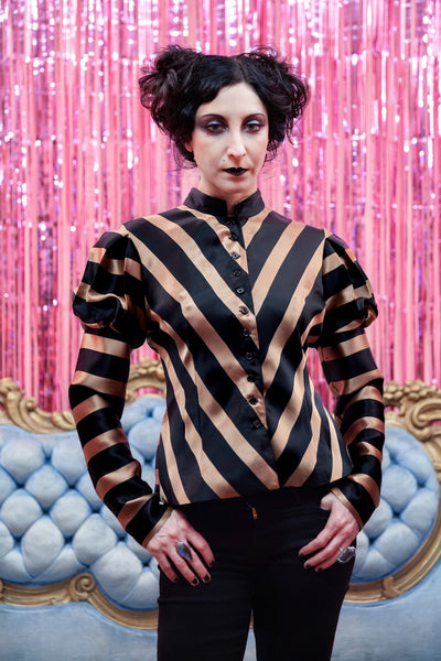Fin de Siècle Jacket in Black and Beige Striped Silk