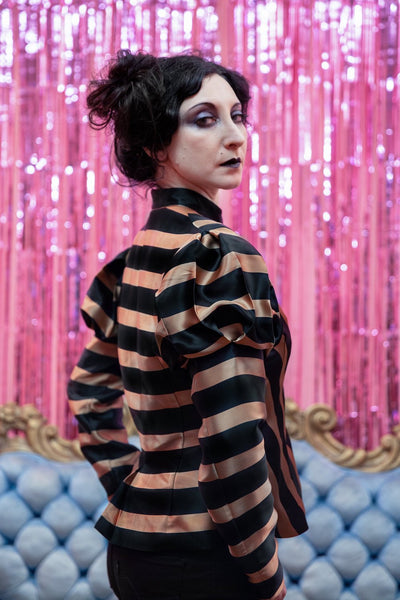 Fin de Siècle Jacket in Black and Beige Striped Silk