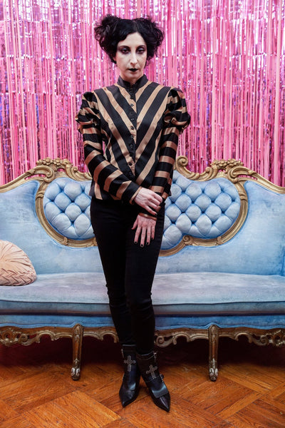 Fin de Siècle Jacket in Black and Beige Striped Silk
