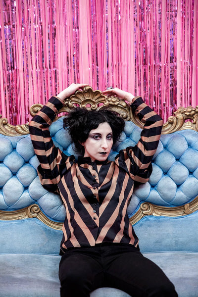 Fin de Siècle Jacket in Black and Beige Striped Silk